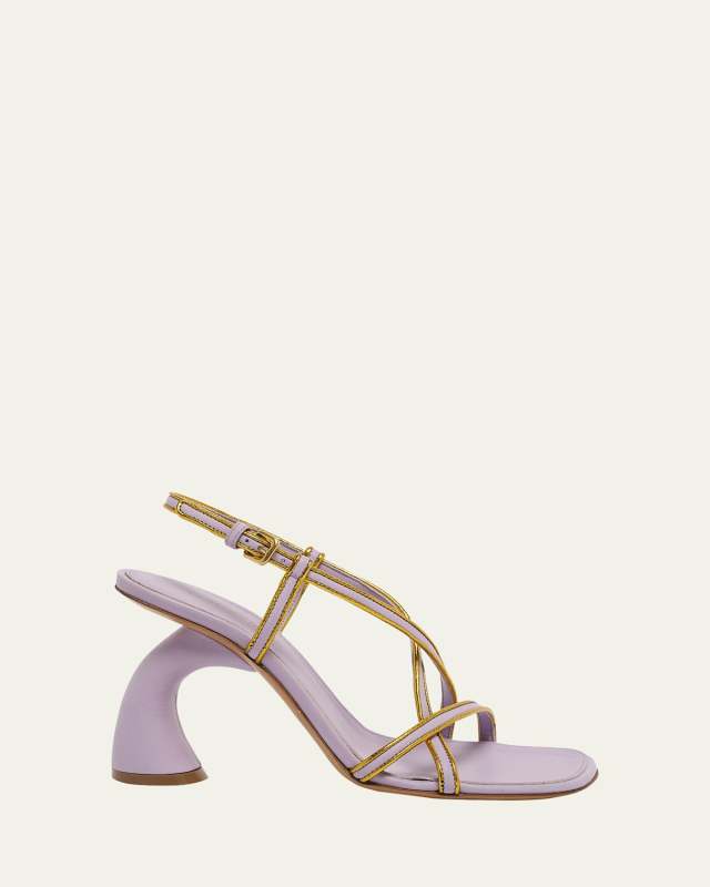 Strappy Curved-Heel Leather Sandals